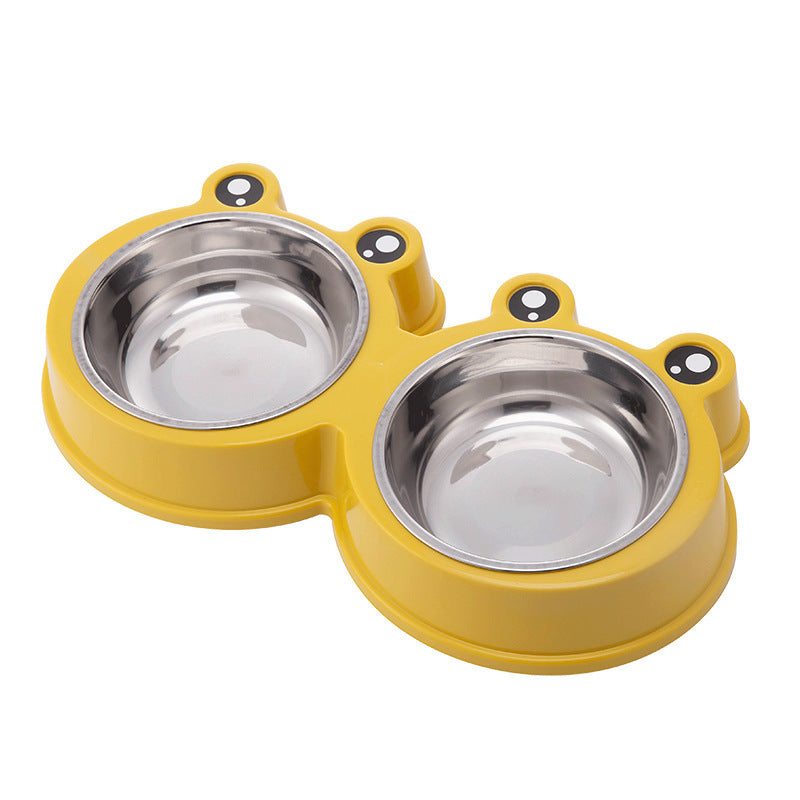 Cartoon Cat Bowl Large And Small Frog Bowls Stainless Steel Double - Yellow + Stainless Steel