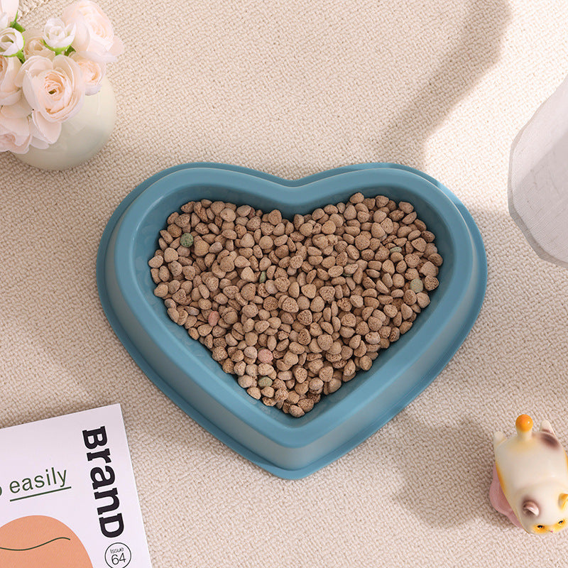Heart-shaped Cat And Dog Bowls Drinking And Eating Containers Simple - Blue