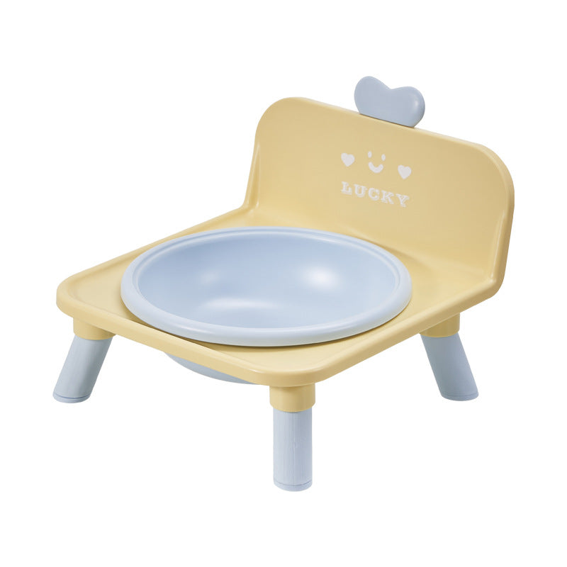 Anti-spill Ceramic Cat Bowl With Square Neck-protecting Stand For - No Stainless Steel, Light Yellow
