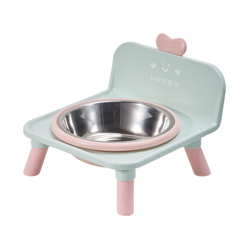 Anti-spill Ceramic Cat Bowl With Square Neck-protecting Stand For - Add Stainless Steel Light Green