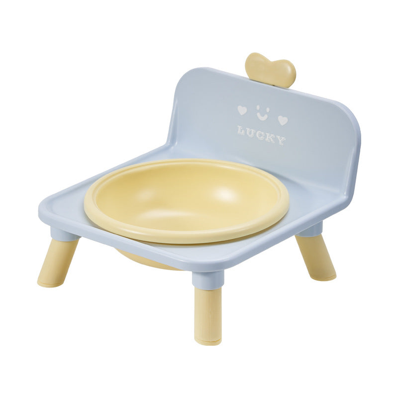 Anti-spill Ceramic Cat Bowl With Square Neck-protecting Stand For - No Stainless Steel Light Blue