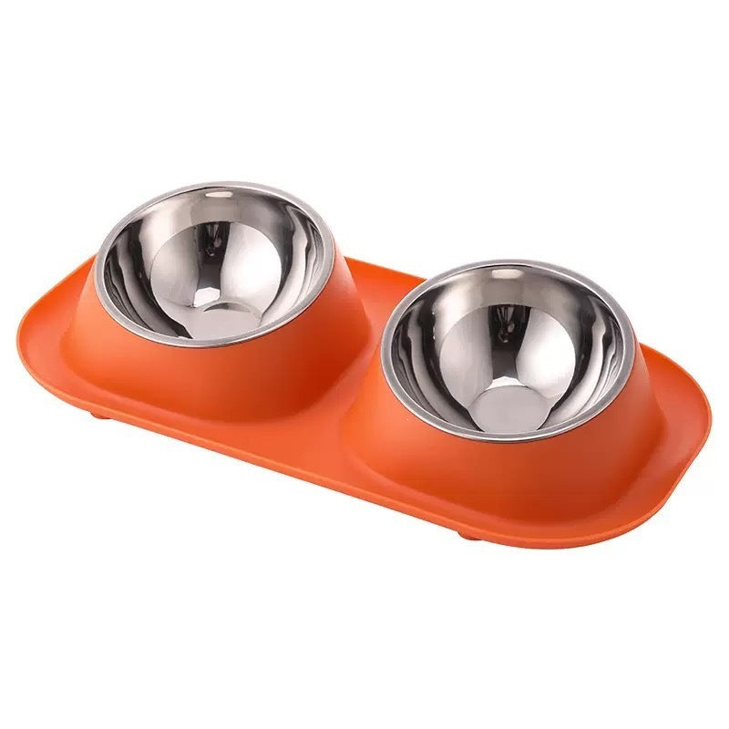 Tilted Pet Bowl Simple Stainless Steel Double Bowl Pet Supplies Neck - 1005-1 Orange