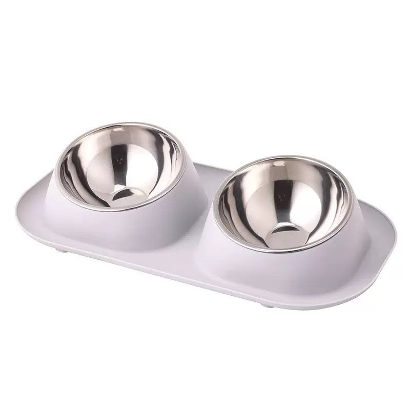 Tilted Pet Bowl Simple Stainless Steel Double Bowl Pet Supplies Neck - 1005-1 Gray