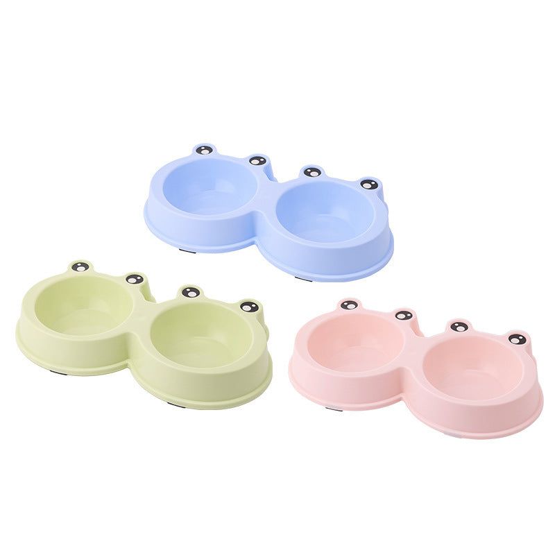 Cartoon Cat Bowl Large And Small Frog Bowls Stainless Steel Double - Three-color Random