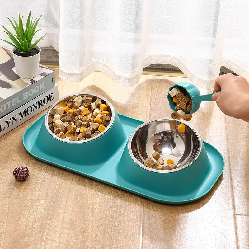 Tilted Pet Bowl Simple Stainless Steel Double Bowl Pet Supplies Neck - view 4