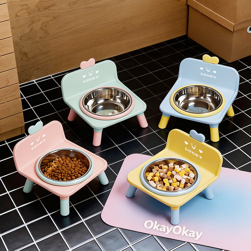 Anti-spill Ceramic Cat Bowl With Square Neck-protecting Stand For - view 1