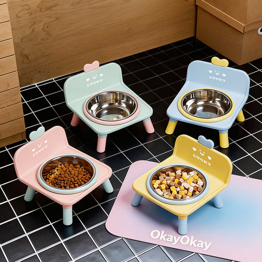 Anti-spill Ceramic Cat Bowl With Square Neck-protecting Stand For - view 1