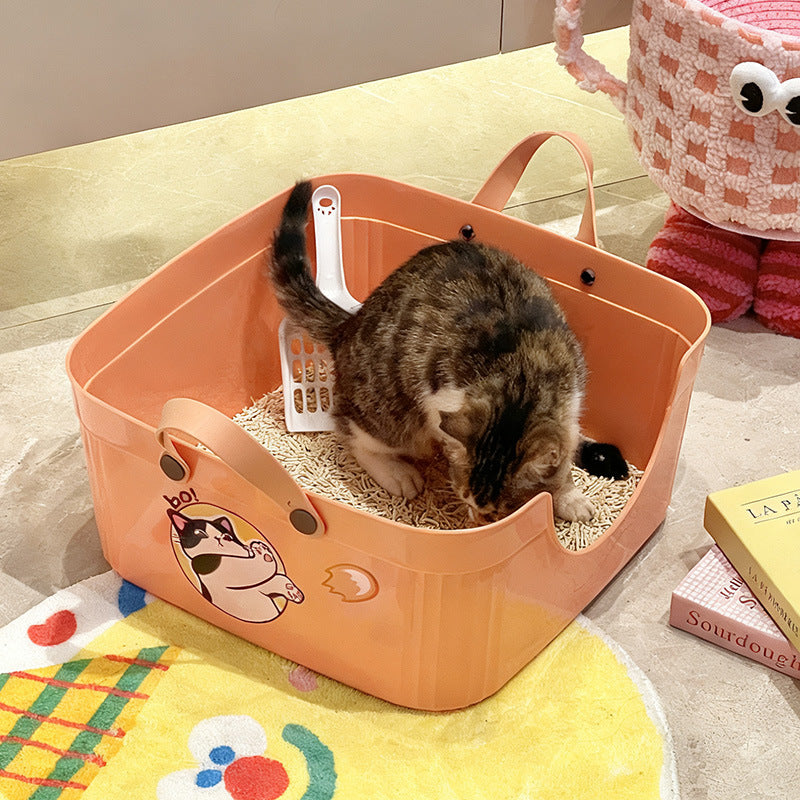 Extra-large Cat Litter Box Anti-splash Cat Toilet Extra-large - Pink Cat
