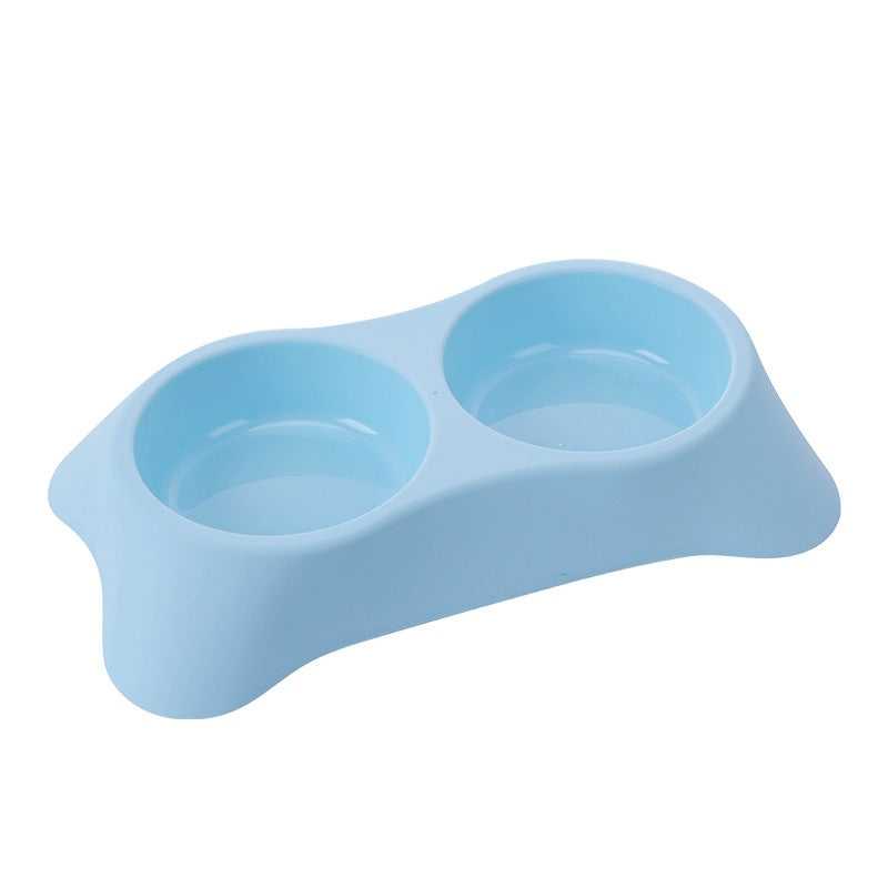 Trapezoidal Pet Bowl Stainless Steel Double Bowl For Water And Food - Light Blue