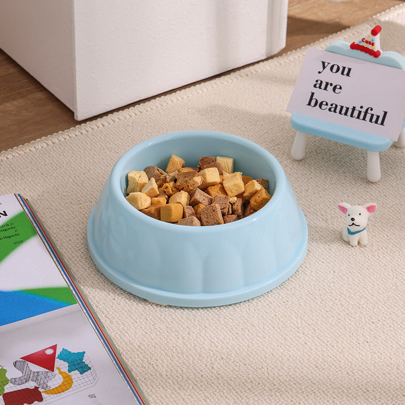 Plastic Pet Bowls Candy-colored Large-diameter Round Dog Bowls - Blue (Without Anti-slip Mat)