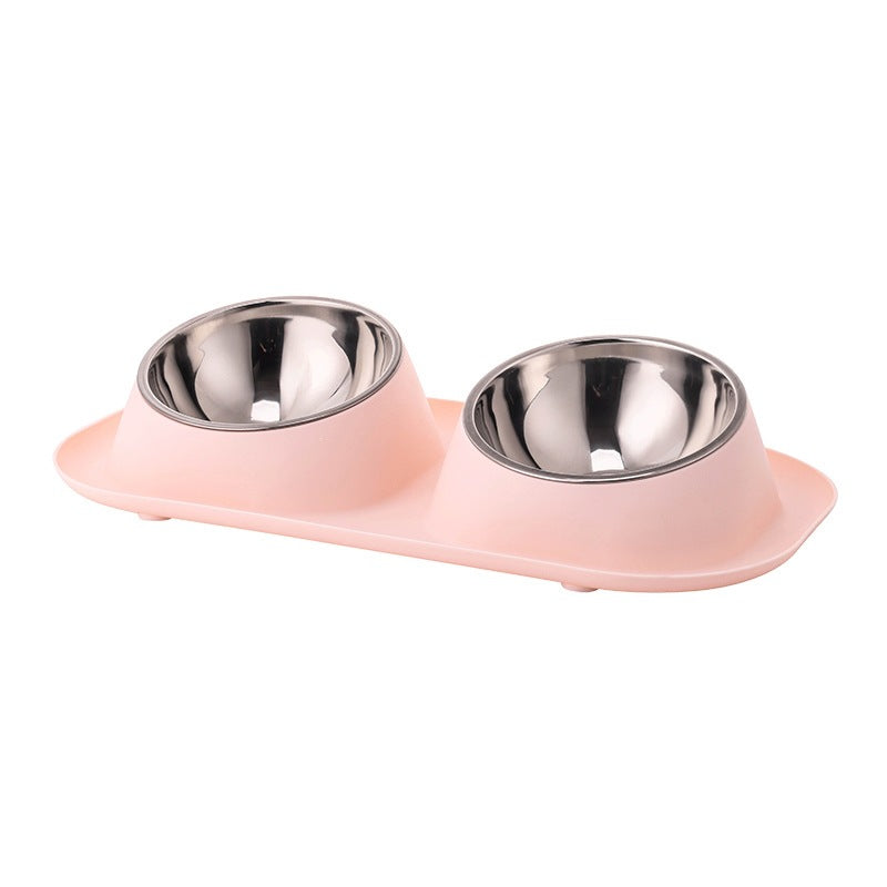 Tilted Pet Bowl Simple Stainless Steel Double Bowl Pet Supplies Neck - N1005-1 Pink