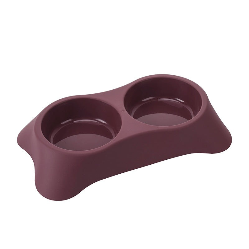 Trapezoidal Pet Bowl Stainless Steel Double Bowl For Water And Food - Deep Red
