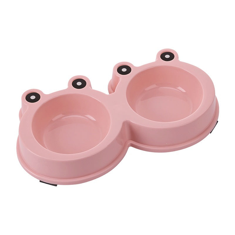 Cartoon Cat Bowl Large And Small Frog Bowls Stainless Steel Double - Light Pink