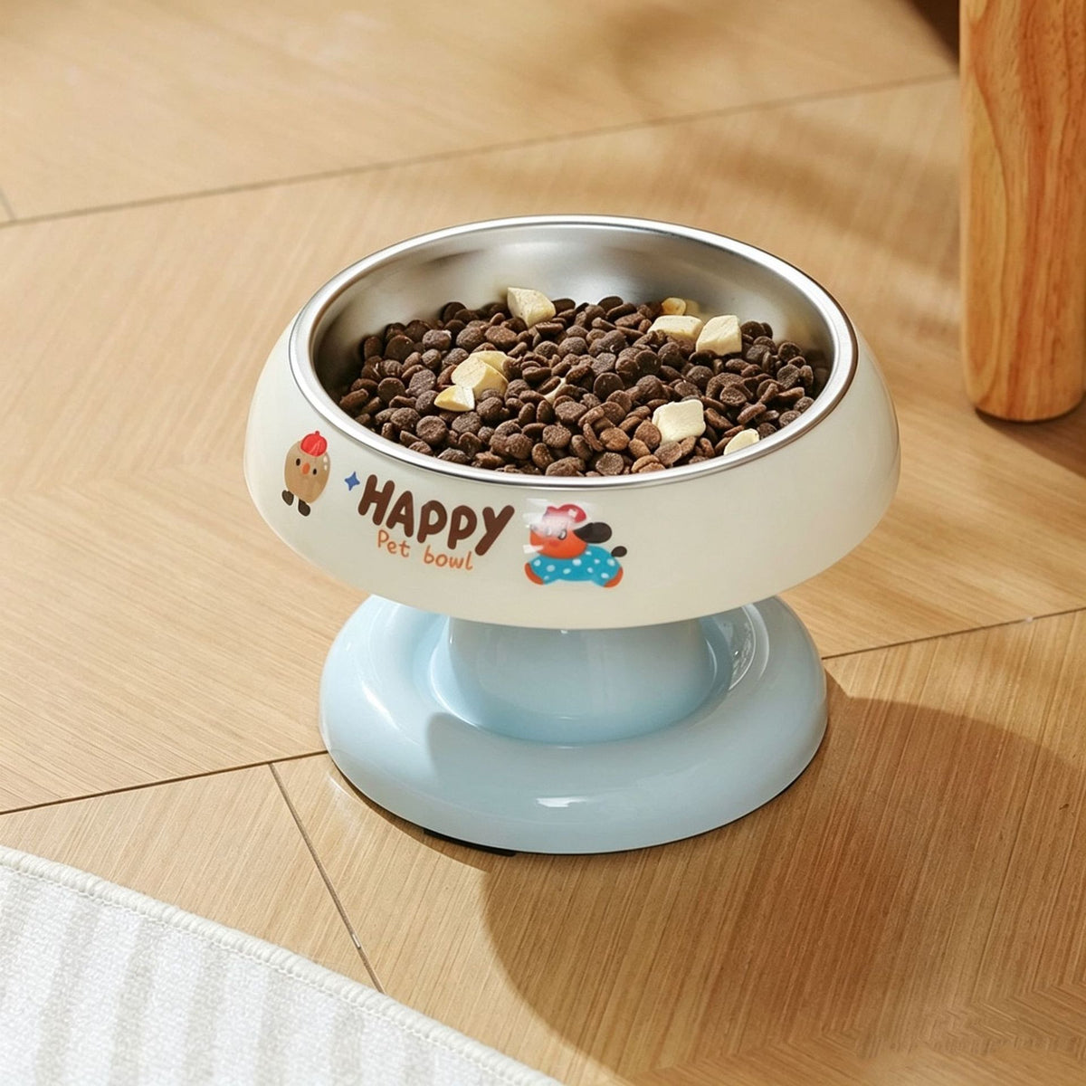 Pet Feeding Bowl High-legged Angled Design To Protect The Neck - No Beads + Stainless Steel Bowl