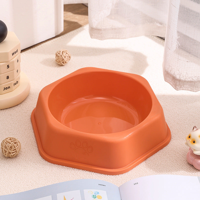 Candy-colored Anti-spill Pet Bowl Dog Bowl Cat Bowl Hexagonal Single - Orange