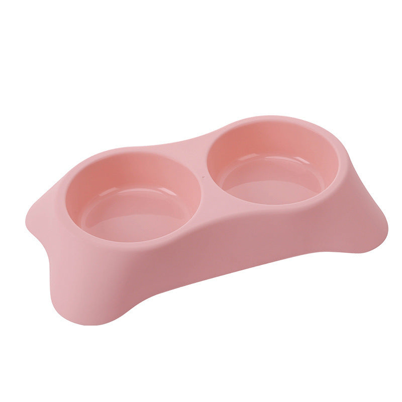 Trapezoidal Pet Bowl Stainless Steel Double Bowl For Water And Food - Light Pink