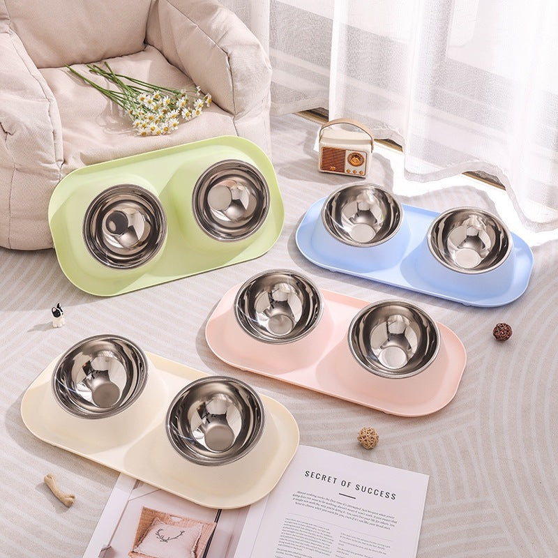 Tilted Pet Bowl Simple Stainless Steel Double Bowl Pet Supplies Neck - view 2