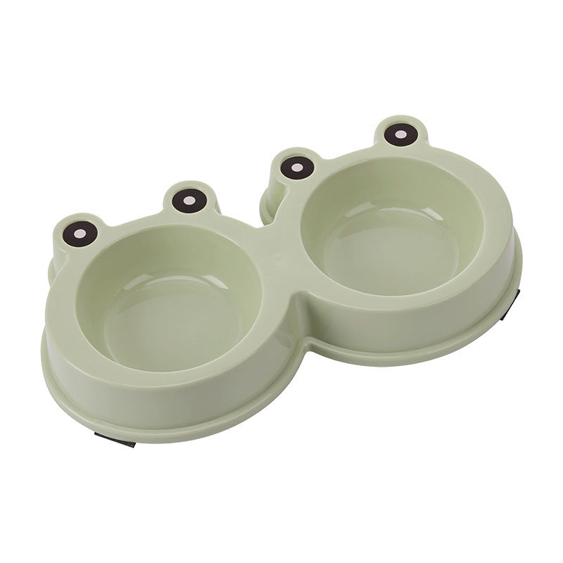 Cartoon Cat Bowl Large And Small Frog Bowls Stainless Steel Double - Light Green