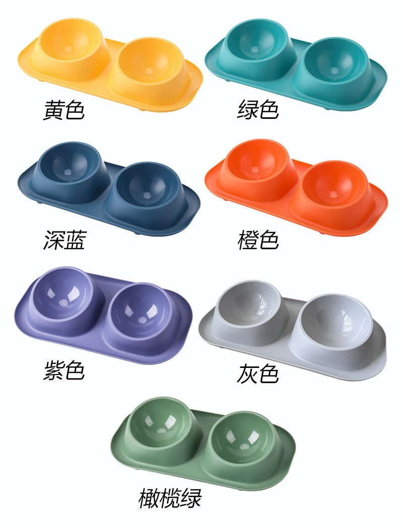 Tilted Pet Bowl Simple Stainless Steel Double Bowl Pet Supplies Neck - 1005