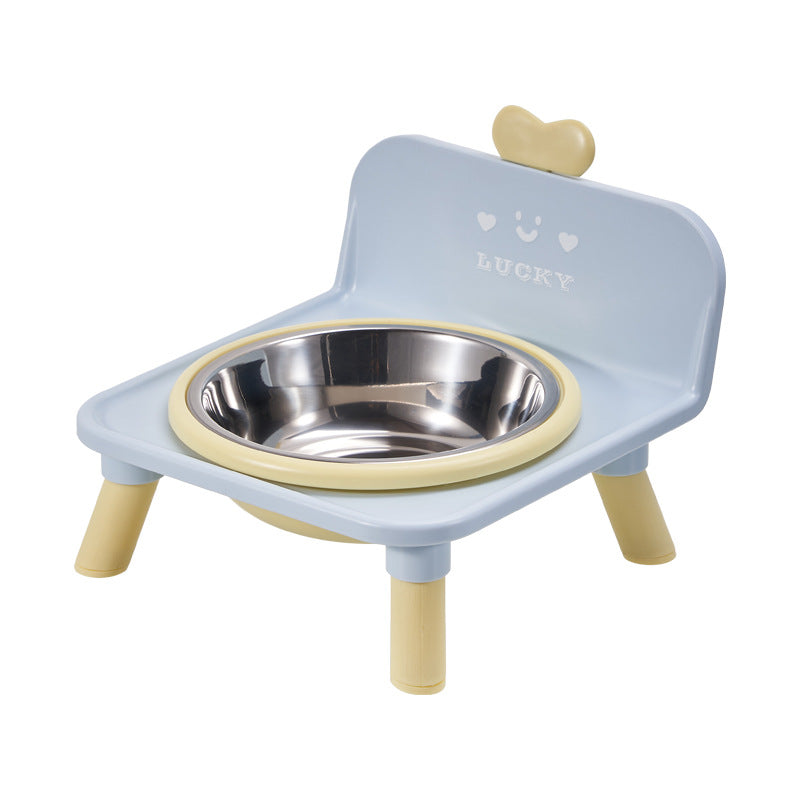 Anti-spill Ceramic Cat Bowl With Square Neck-protecting Stand For - Add Stainless Steel Light Blue