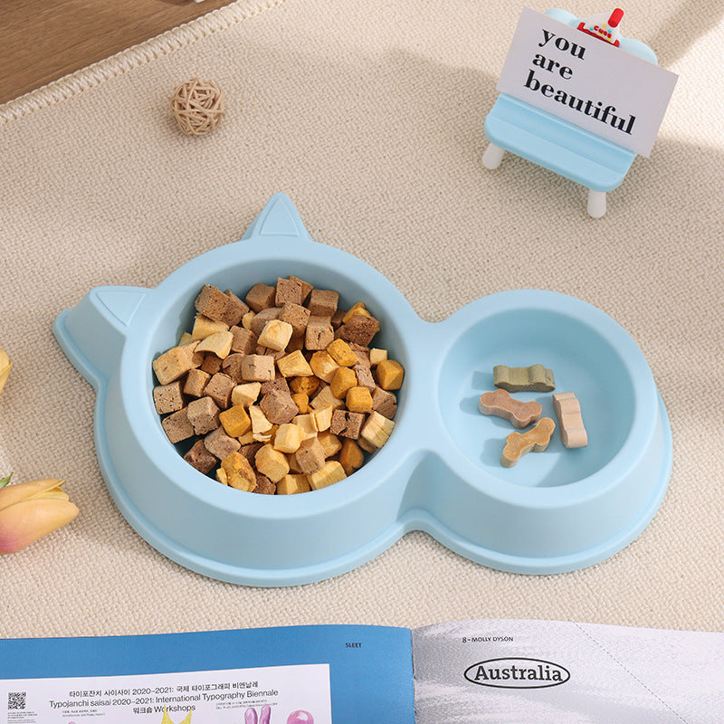 Pet Supplies Cat Food Bowl Cute Pet Cat And Dog Bowl Divided Solid - 1211--light Blue