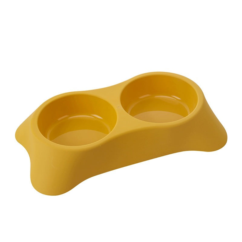 Trapezoidal Pet Bowl Stainless Steel Double Bowl For Water And Food - Yellow