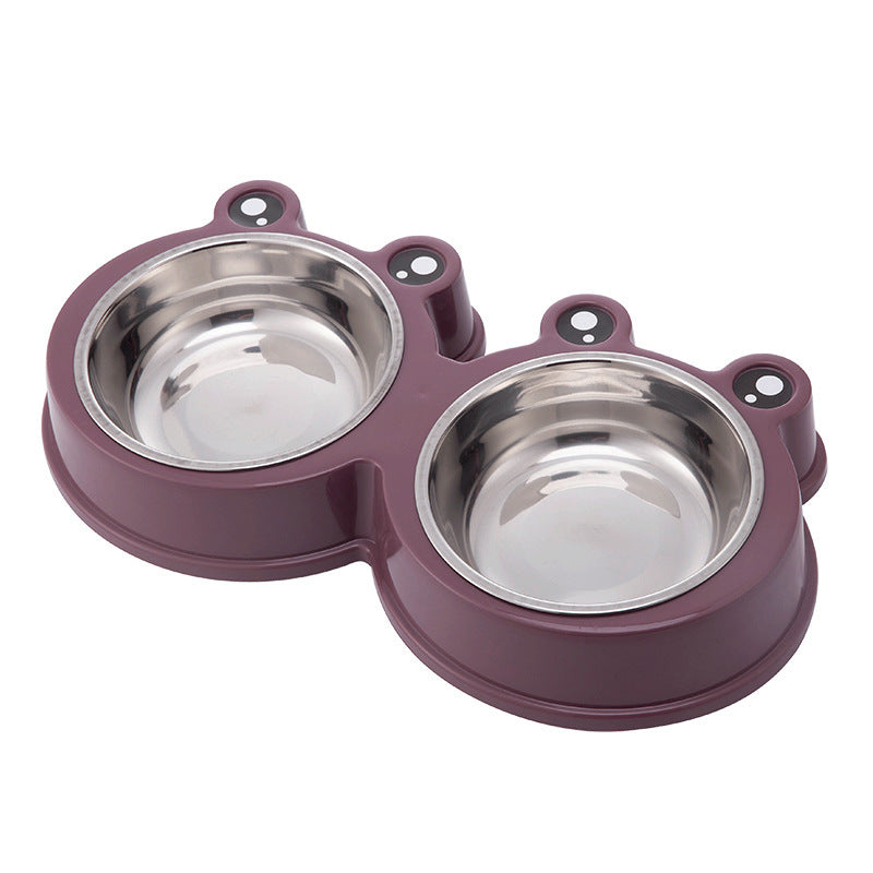 Cartoon Cat Bowl Large And Small Frog Bowls Stainless Steel Double - Deep Red + Stainless Steel