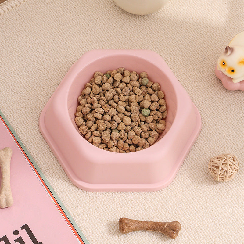Candy-colored Anti-spill Pet Bowl Dog Bowl Cat Bowl Hexagonal Single - Light Pink