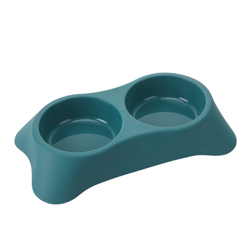 Trapezoidal Pet Bowl Stainless Steel Double Bowl For Water And Food - Dark Green