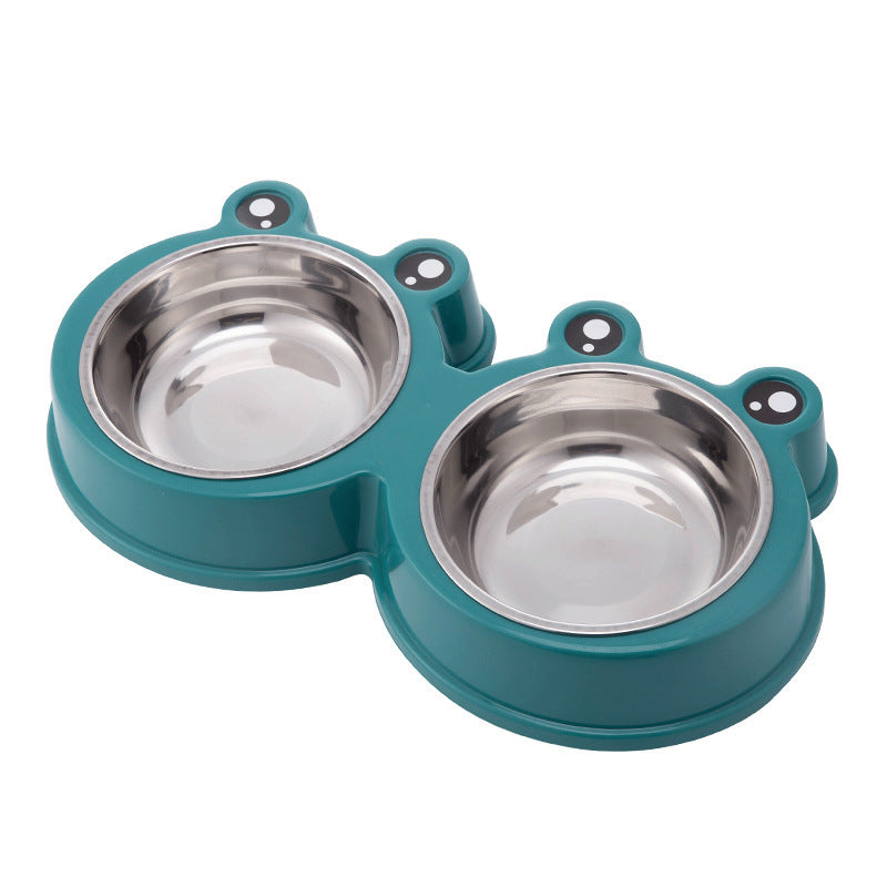 Cartoon Cat Bowl Large And Small Frog Bowls Stainless Steel Double - Dark Green + Stainless Steel