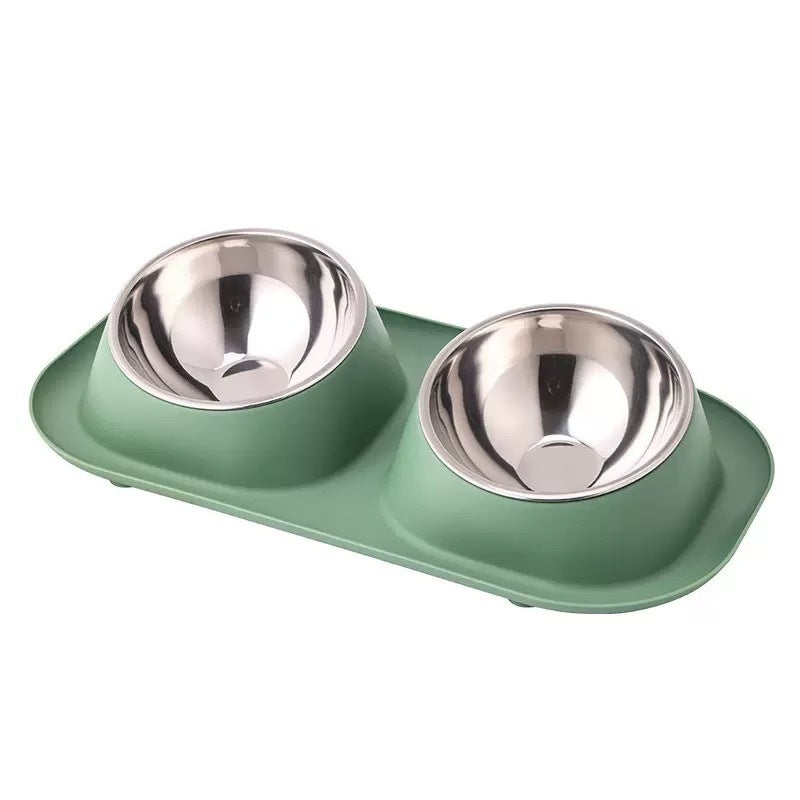 Tilted Pet Bowl Simple Stainless Steel Double Bowl Pet Supplies Neck - 1005-1 Olive Green