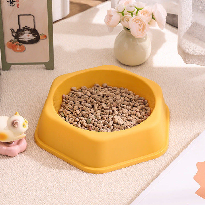 Candy-colored Anti-spill Pet Bowl Dog Bowl Cat Bowl Hexagonal Single - Yellow