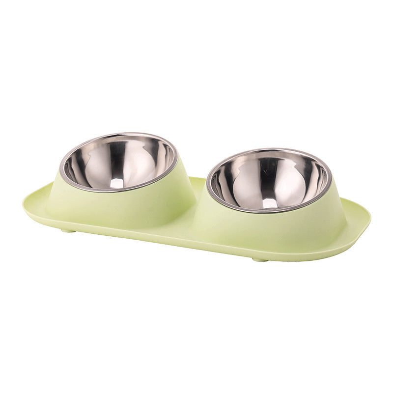 Tilted Pet Bowl Simple Stainless Steel Double Bowl Pet Supplies Neck - N1005-1 Green