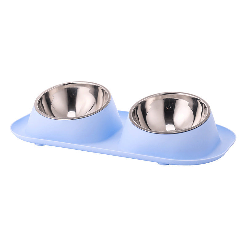 Tilted Pet Bowl Simple Stainless Steel Double Bowl Pet Supplies Neck - N1005-1 Blue