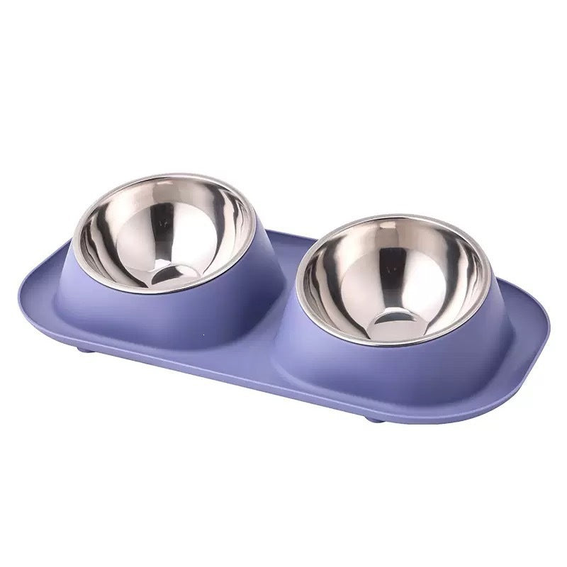 Tilted Pet Bowl Simple Stainless Steel Double Bowl Pet Supplies Neck - 1005-1 Purple