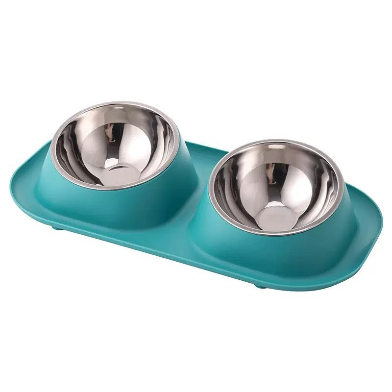 Tilted Pet Bowl Simple Stainless Steel Double Bowl Pet Supplies Neck - 1005-1 Dark Green