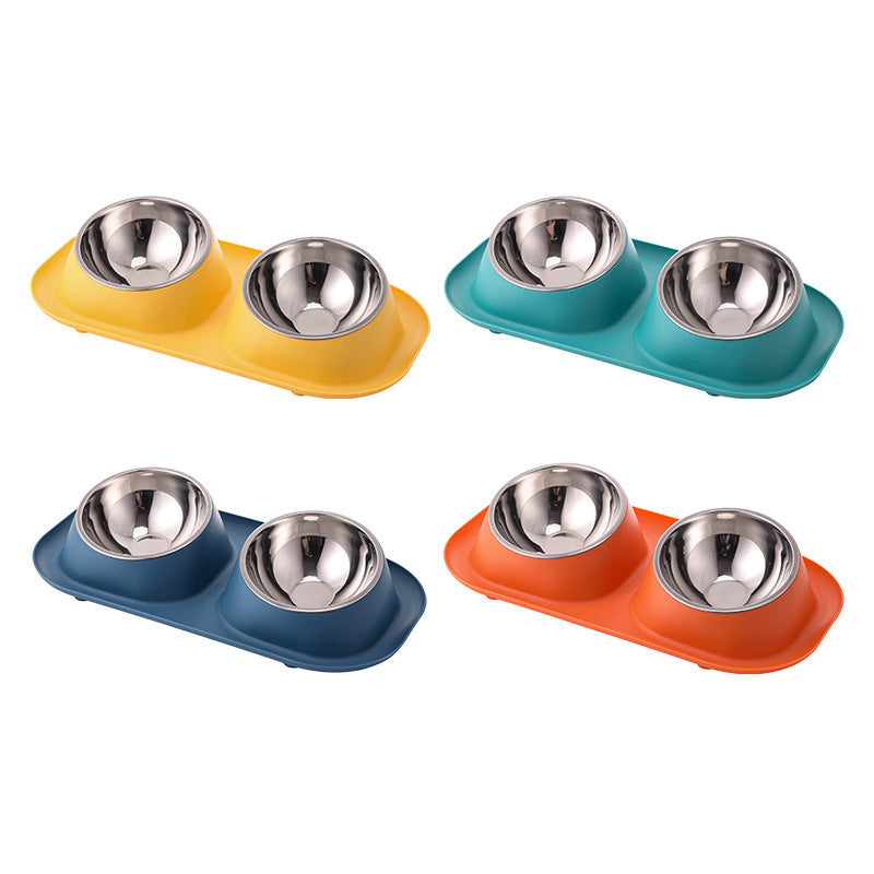 Tilted Pet Bowl Simple Stainless Steel Double Bowl Pet Supplies Neck - view 5