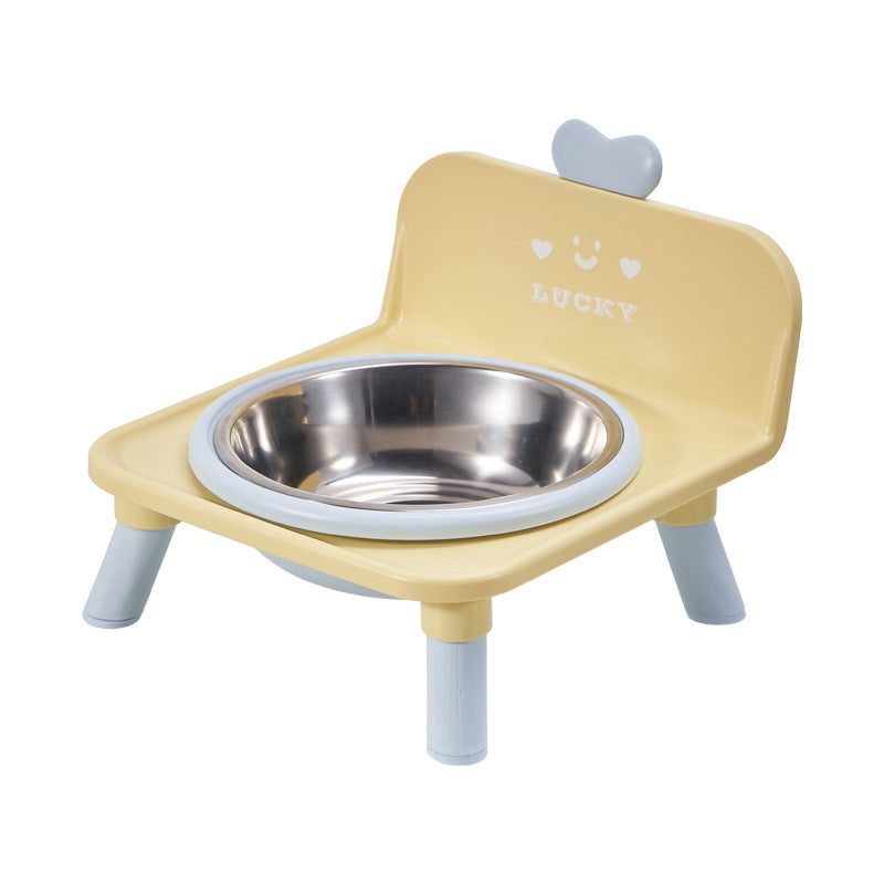 Anti-spill Ceramic Cat Bowl With Square Neck-protecting Stand For - Add Stainless Steel Light Yellow