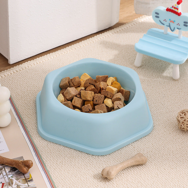 Candy-colored Anti-spill Pet Bowl Dog Bowl Cat Bowl Hexagonal Single - Light Blue