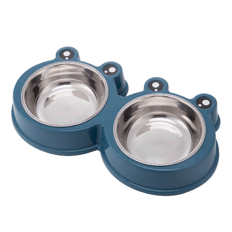 Cartoon Cat Bowl Large And Small Frog Bowls Stainless Steel Double - Dark Blue + Stainless Steel